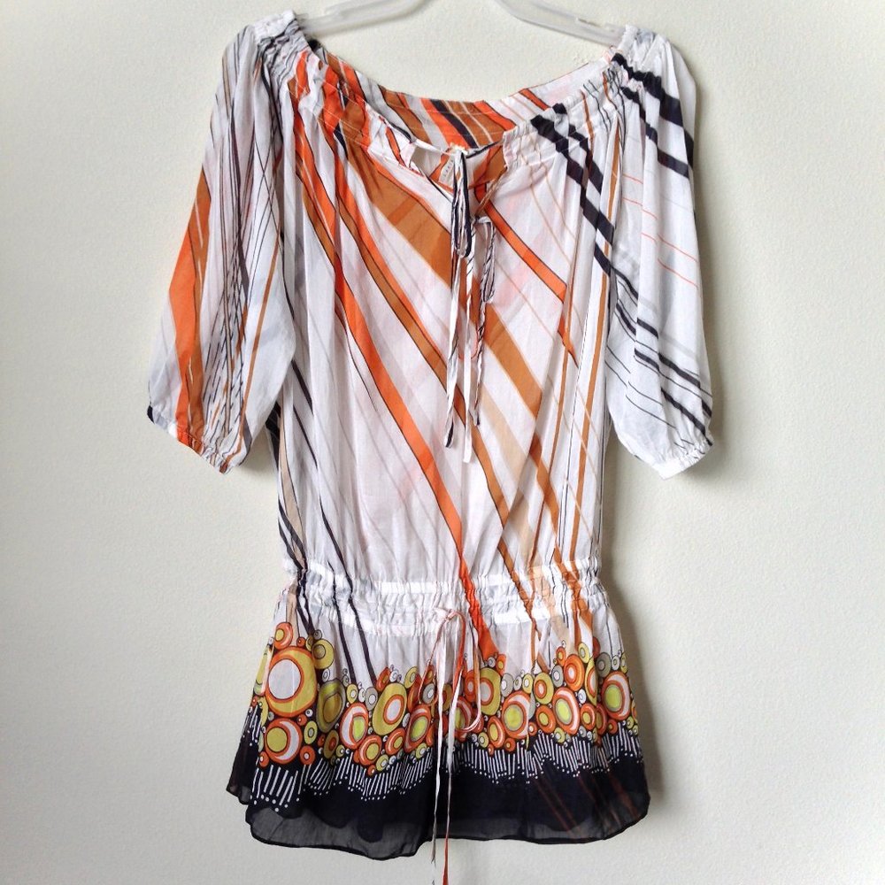 LAPIS-Silk Off the Shoulder Drop Tie Waist Top